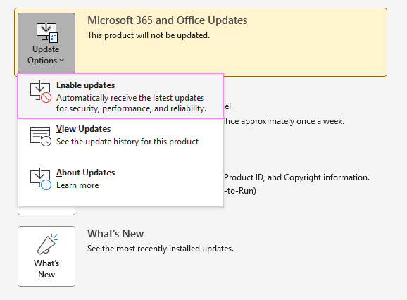 Automatic updating for Microsoft Office is not enabled - Microsoft