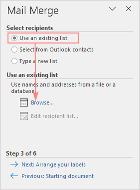 Connect to Excel mailing list.