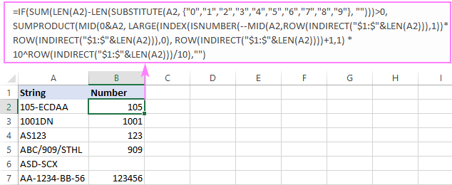 Formula to get number from any position in string