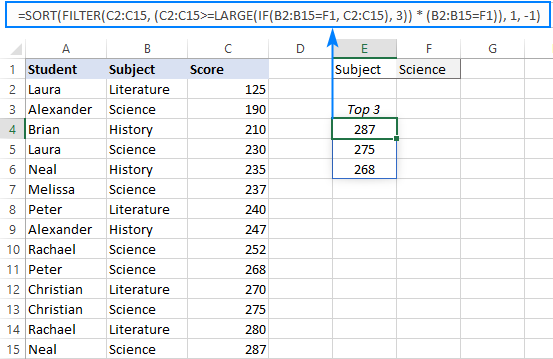 FILTER LARGE formula with one condition