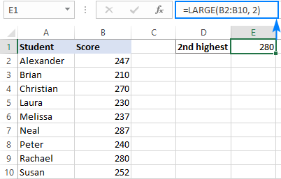 Excel LARGE function to get n th highest value