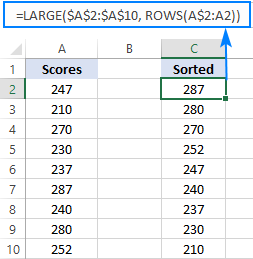 LARGE formula to sort numbers from highest to lowest