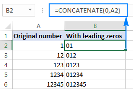 Add a fixed number of preceding zeros in Excel.