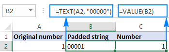 Excel formula to remove leading zeros