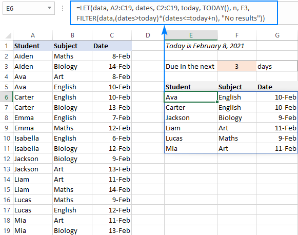 Excel LET function with formula examples