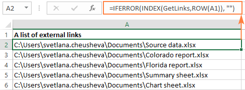 Getting a list of external links in pre-dynamic versions of Excel