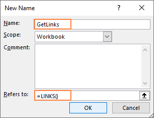 Create a name that references the LINKS macro.