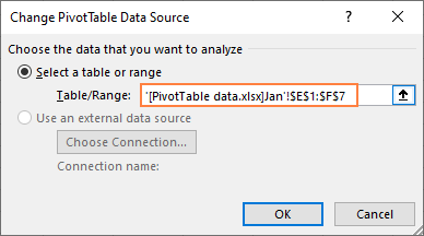 Check the PivotTable's source data for external links.