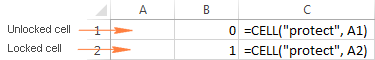 Use the CELL function to determine the protection status of a cell.