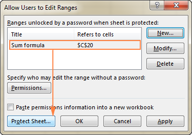 lock specific cells in excel