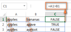 Using Excel comparison operators with text values