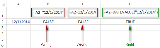 Using Excel's equal to operator with dates