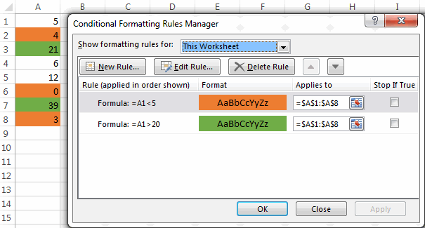 Using logical operator in Excel conditional formatting