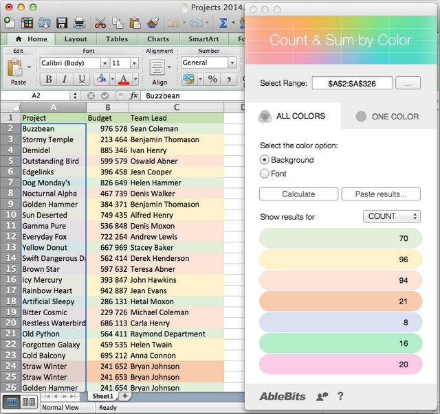 excel for mac count and sum by color