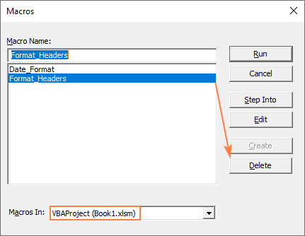 Deleting a specific macro