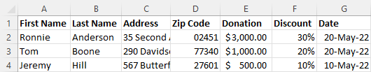 Excel source data formats