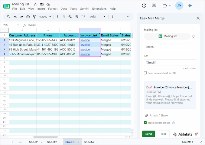 Inserting direct document sharing URL paths inside data spreadsheet cell column fields.