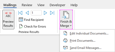 Click Print Documents to finish the merge and print the letters.