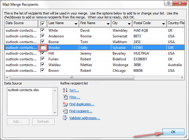 mail merge excel to word