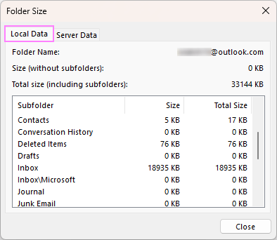 Check the Outlook mailbox size locally or on the server.