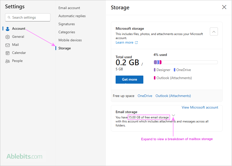 Check if mailbox is full in Outlook.com.