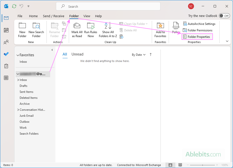 Access the folder properties in Outlook.