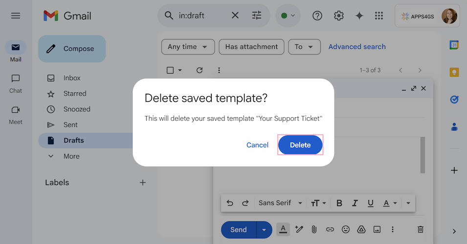 Click delete to confirm