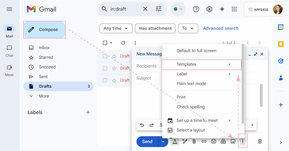 Find Templates in the menu