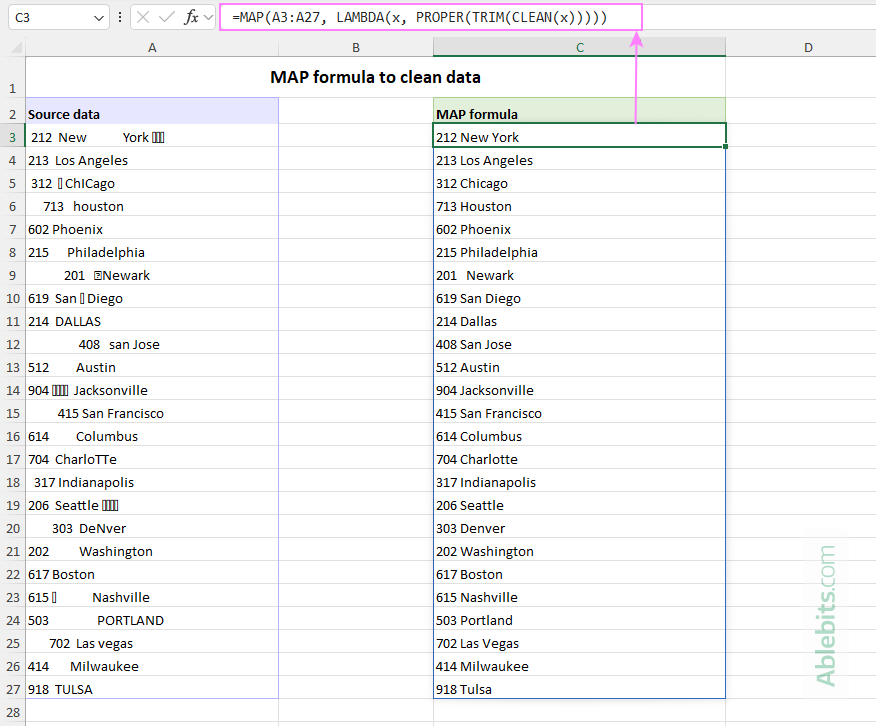 Use a MAP formula to clean data.