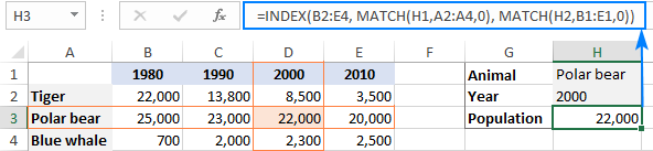 INDEX MATCH MATCH formula to lookup in rows and columns