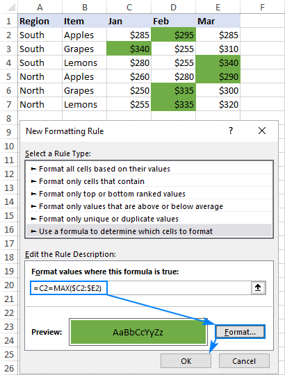 Excel MAX function formula examples to find highest value