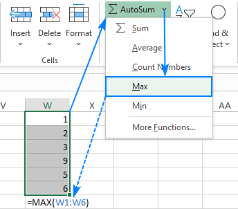 Use AutoSum to insert a MAX formula automatically.