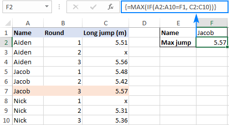 Excel MAX IF formula to find the highest value with condition
