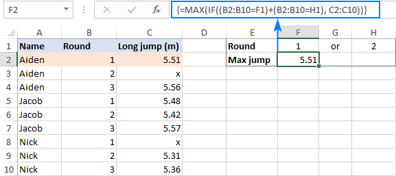 An array MAX IF formula with the OR logic