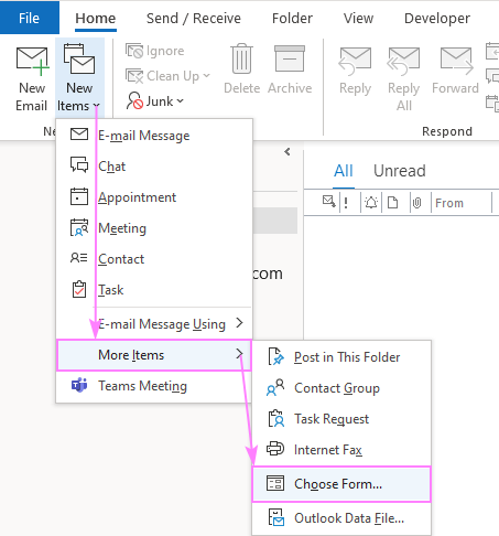 Choose From in Outlook.