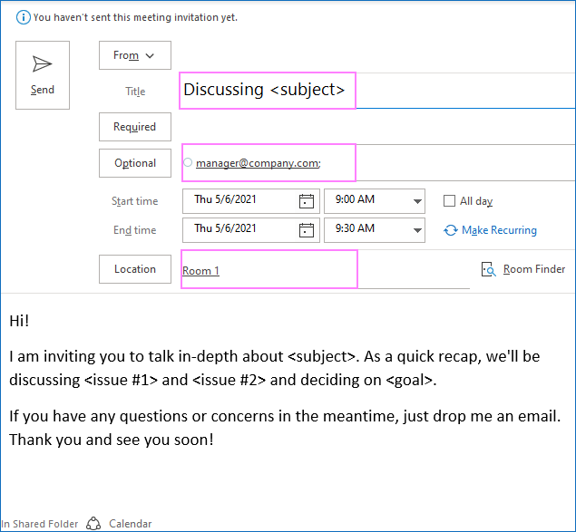 How to create a meeting template in Outlook