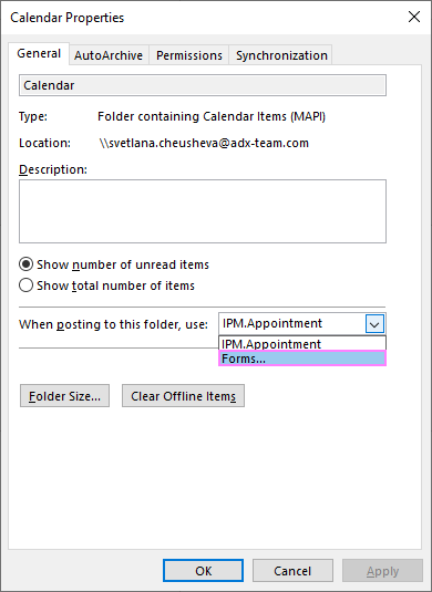 Set the default meeting form in Outlook.
