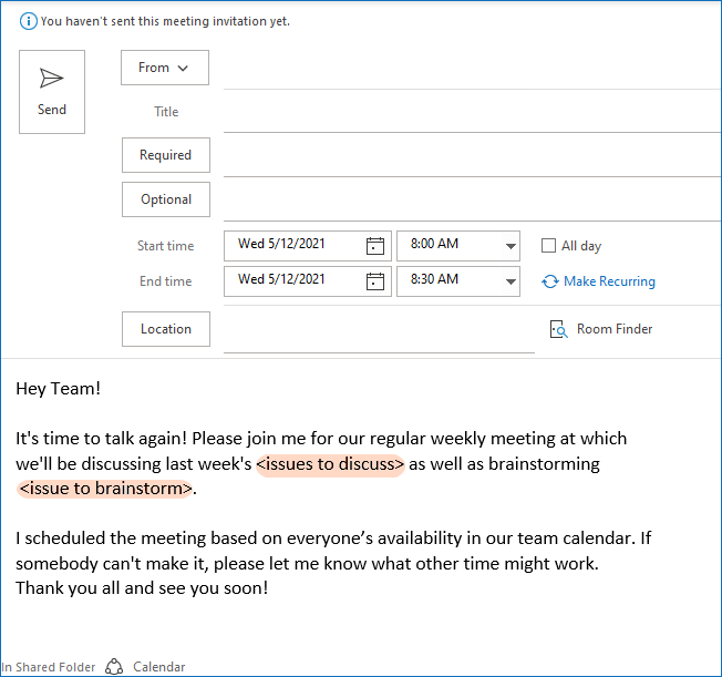 Create outlook email template with fields topuc