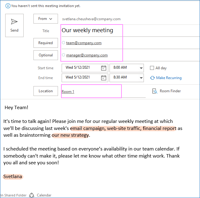 Create Outlook meeting template 4 quick ways Excel calendar