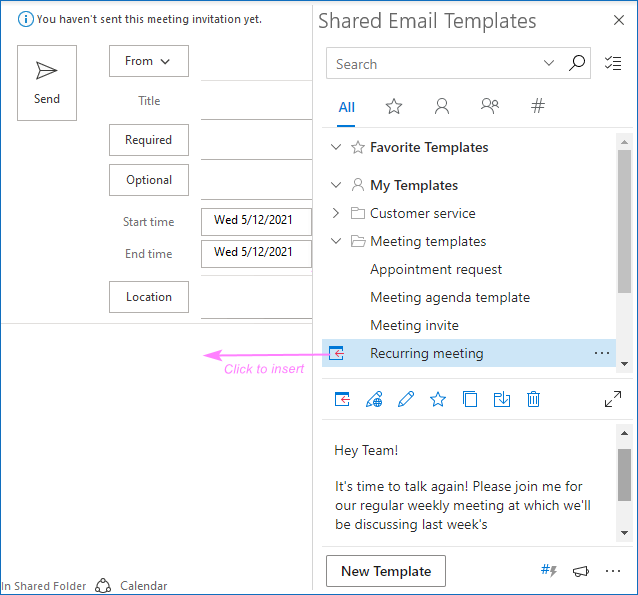 Using a fillable meeting invite template in Outlook