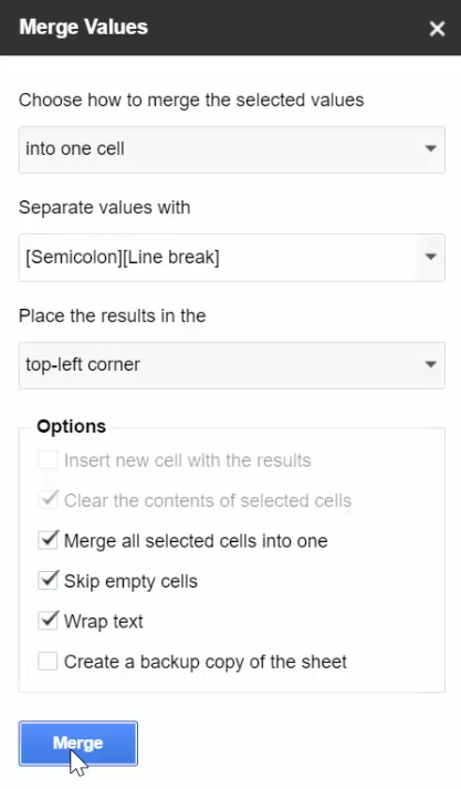 Merge the data into one cell