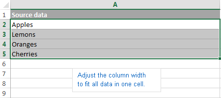 Make the column wide enough to fit the contents of all cells to be merged.