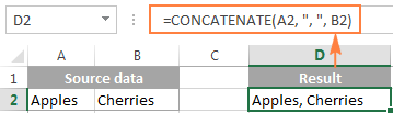 Use the CONCATENATE function to combine the cells' values