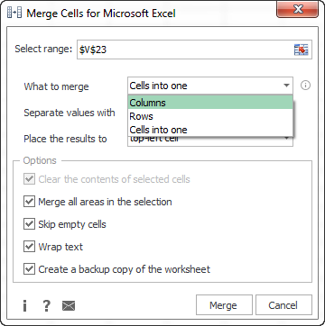 Merging rows or columns in Excel