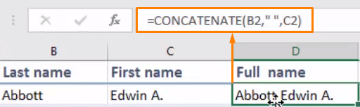 Use CONCATENATE function to merge columns
