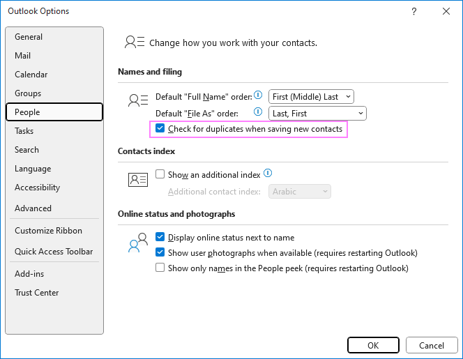 Check for duplicates when saving new contacts.