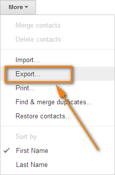 Click More > Export... to transfer the merged contacts back to Outlook.