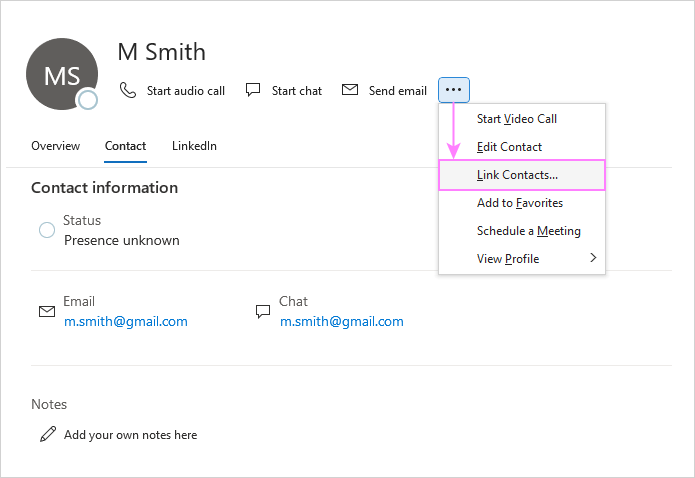 Link contacts in Outlook.