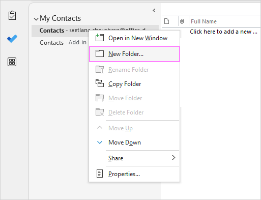 Create a new Contacts folder.