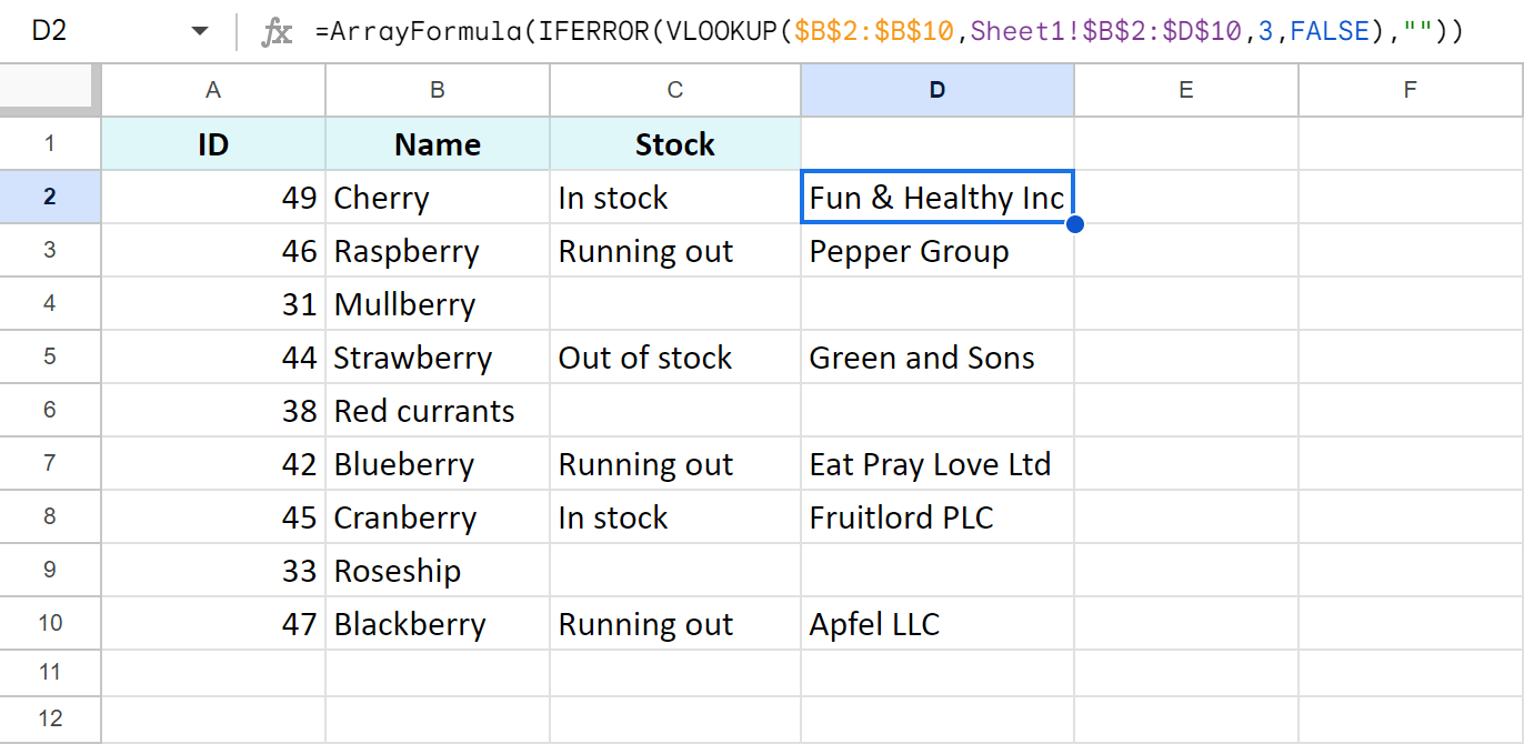 Increase index in Google Sheets VLOOKUP by one.